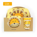 5pcs/set Children Baby Bamboo Fiber Tableware Baby Tableware Set Cartoon Animal Tableware Aet