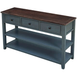 Retro Design Console Table with Two Open Shelves, Pine Solid Wood Frame and Legs for Living Room (Navy) - V.I.P Digital Presence