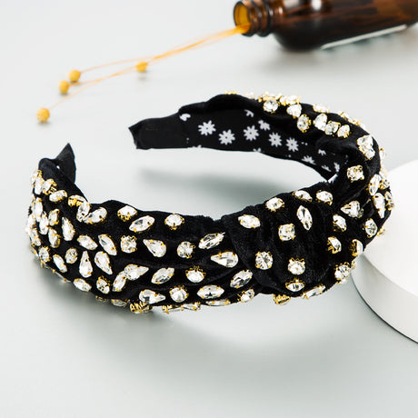Exaggerated Fashion Hair Bands Female Corduroy Temperament Sweet Hair Ornaments Wide Side Knotted With Diamonds Headband - V.I.P Digital Presence