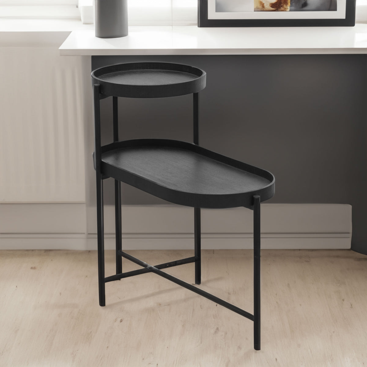 2-Tier Black Side Table with Storage Sofa Table for Living Room Metal Frame & Wooden Desk End Table - V.I.P Digital Presence