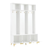 Large storage hall tree with bench, multifunctional storage platform, luxury clothes hanger equipped with 6 gold hooks - V.I.P Digital Presence