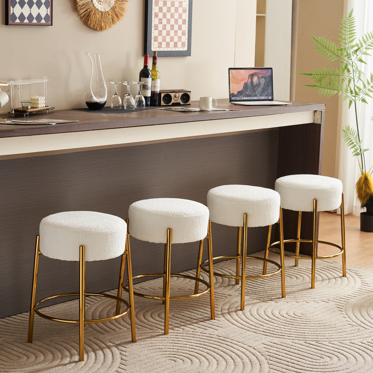 24 inch high circular bar stool, set of two - modern cushioned dining stool - including sturdy hardware support legs - V.I.P Digital Presence