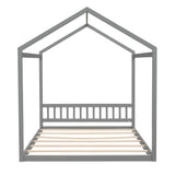 Queen Size Wooden House Bed with Headboard Gray