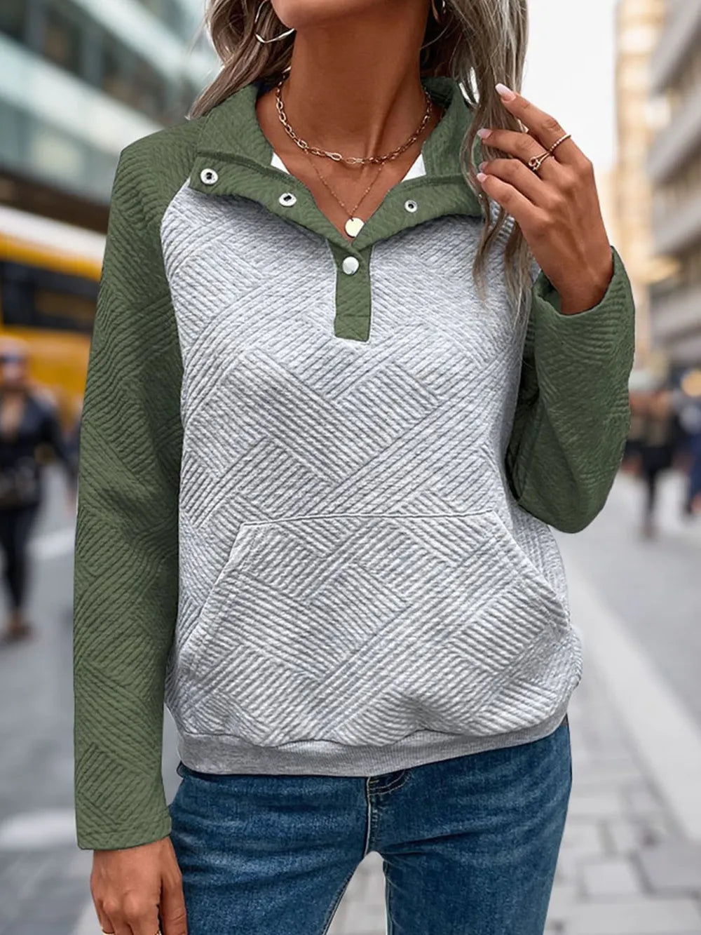 Contrast Textured Long Sleeve Sweatshirt - V.I.P Digital Presence