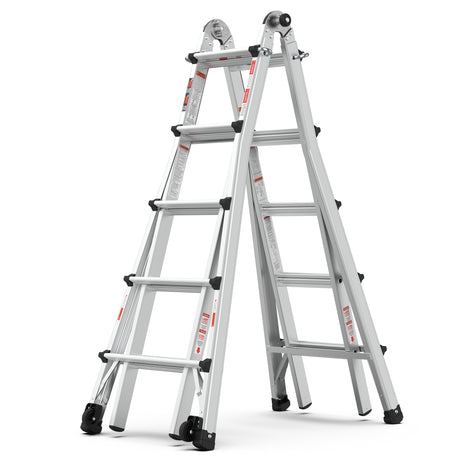 Aluminum Multi-Position Ladder with Wheels, 300 lbs Weight Rating, 22 FT - V.I.P Digital Presence