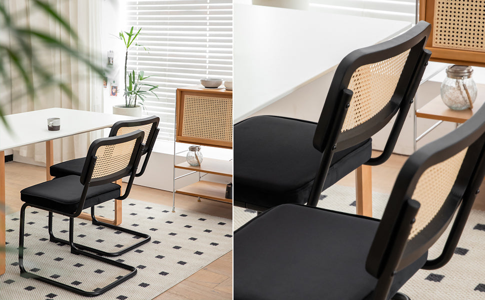 Dining Chairs Set of 2 velvet wicker side decorative chairs, black painted legs, modern medieval Bruell designed chairs, - V.I.P Digital Presence
