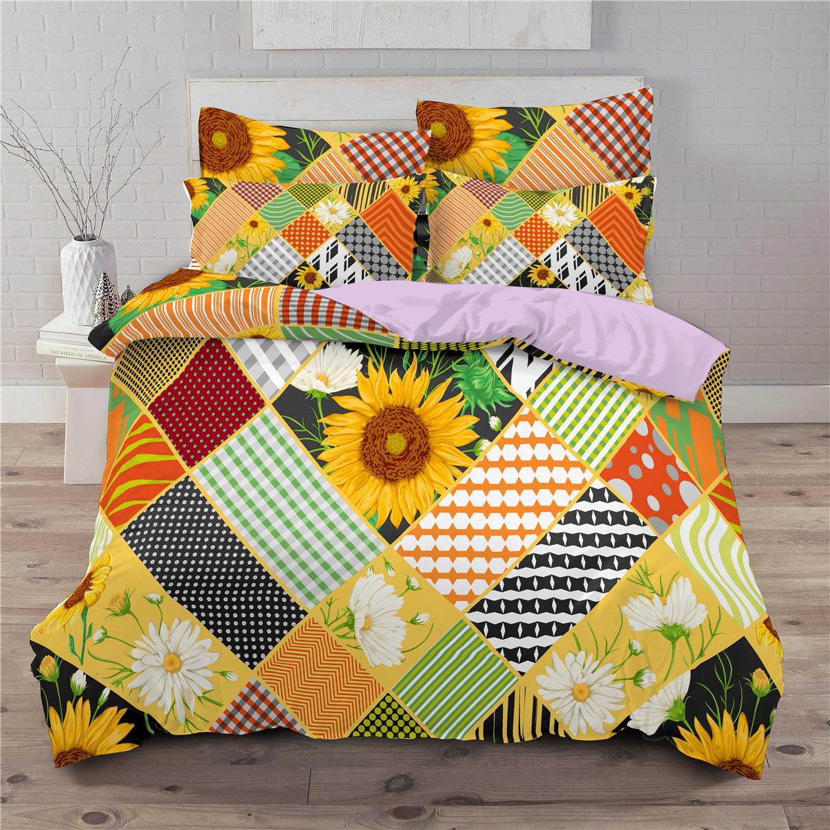 Juego de cama de 3 piezas con estampado de girasoles, edredón con impresión digital 3D. 