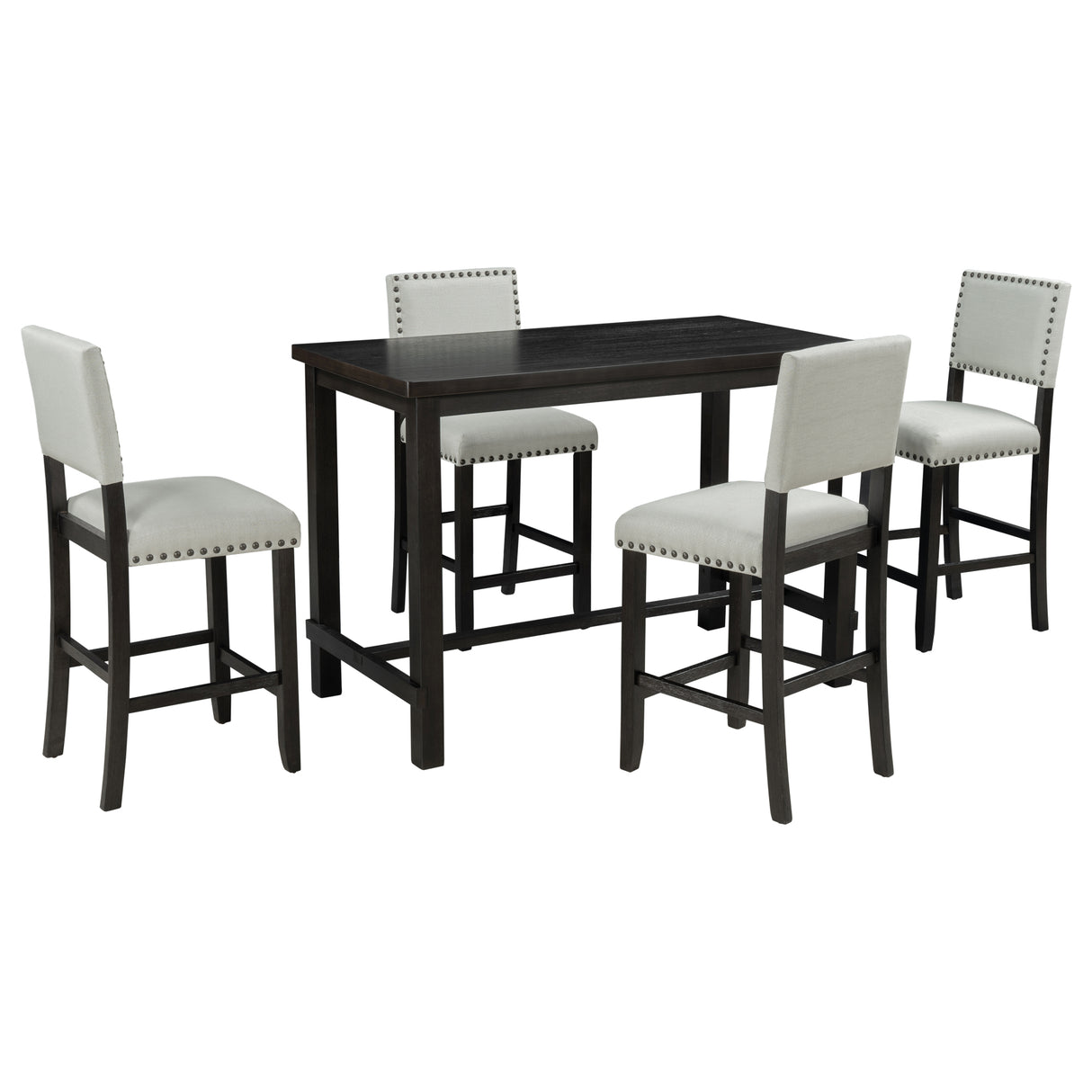 TREXM 5-Piece Counter Height Dining Set, Classic Elegant Table and 4 Chairs in Espresso and Beige - V.I.P Digital Presence