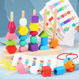 Wooden children's puzzle bead toys with five sets of column colors, sensory enlightenment, shape perception, and building block toys - V.I.P Digital Presence