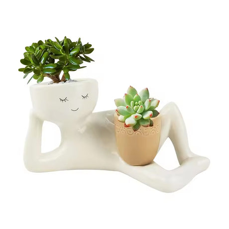 Funny Resin Succulent Pot: Relaxing - pose Figure with Pot Planter, Drainage Hole, Ideal for Succulents and Cacti - V.I.P Digital Presence