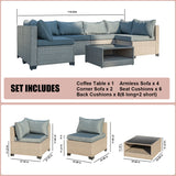 7-Piece Patio Furniture Set, All-Weather Boho Outdoor Conversation Set Sectional Sofa with Water Resistant Grey Thick Cushions - V.I.P Digital Presence