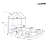Wooden Full Size Children's Bed with Detachable Headboard and Integrated Clothes Drying Rack, White - V.I.P Digital Presence