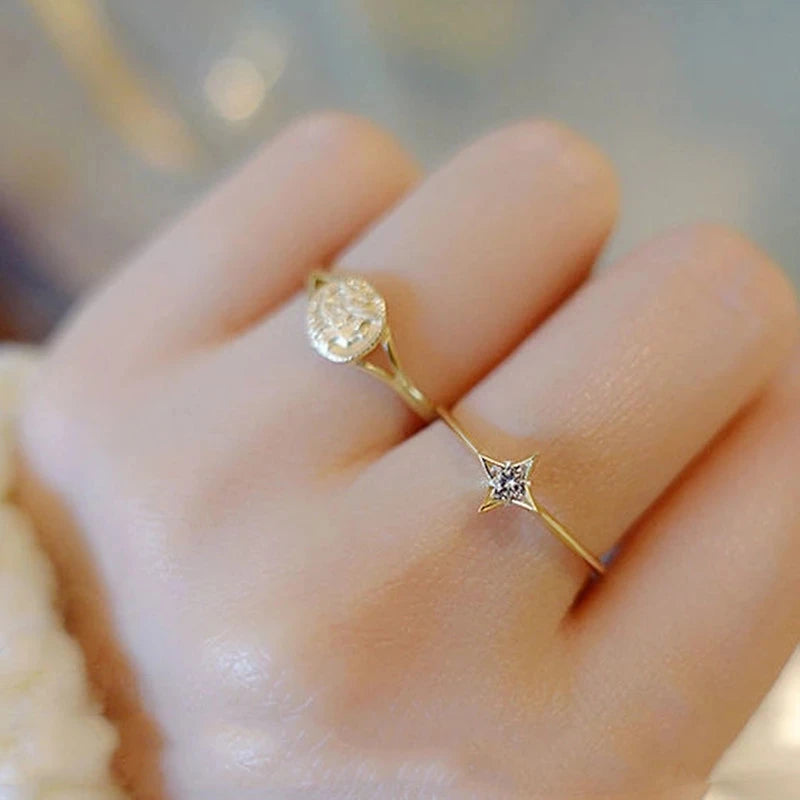 925 Sterling Silver Single Zircon Ring Simple Geometric Slim Finger Party Wedding Gold Ring Accessories Jewelry - V.I.P Digital Presence