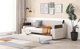 Twin Size Upholstery Daybed with Storage Arms  Trundle and USB Design Beige
