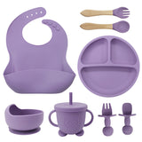 8PCS Mother and baby silicone bibs, silicone dinner plates, eight-piece set, baby food training suction cup bowl, baby divided tableware set - V.I.P Digital Presence