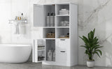 Bathroom storage cabinet with doors and drawers, multiple storage spaces, independent, open adjustable shelves, white - V.I.P Digital Presence