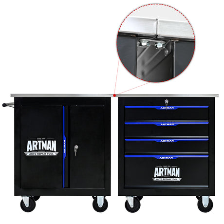 4 DRAWERS MULTIFUNCTIONAL TOOL CART WITH WHEELS-BLACK - V.I.P Digital Presence