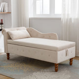 Beige Chaise Lounge Indoor Velvet Lounge Chair for Bedroom with Storage & Pillow Modern Upholstered Rolled Arm Chase Lounge - V.I.P Digital Presence