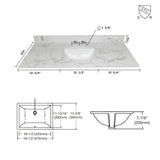 Montary 43x22 bathroom stone vanity top engineered stone carrara white marble color with rectangle undermount ceramic sink and 3 faucet hole with back splash