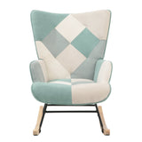 Rocking Chair with ottoman, Mid Century Fabric Rocker Chair with Wood Legs and Patchwork Linen for Livingroom Bedroom - V.I.P Digital Presence