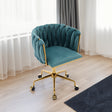 Accent Chair Makeup Chair with Hand Woven Backrest, Modern 360° Swivel Home Office Desk Chair for Study (GREEN) - V.I.P Digital Presence