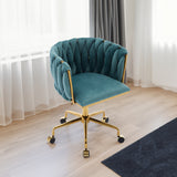 Accent Chair Makeup Chair with Hand Woven Backrest, Modern 360° Swivel Home Office Desk Chair for Study (GREEN) - V.I.P Digital Presence