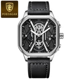 POEDAGAR Fashion Men Luxury Wristwatches Chronograph Luminous Waterproof Date Man Watch Square Dial Leather Quartz Men's Watches - V.I.P Digital Presence