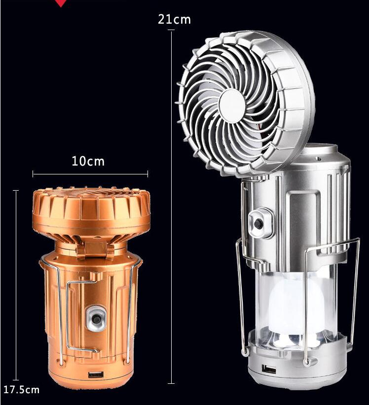 Portable Outdoor LED Camping Lantern With Fan Solar Charge Rechargeable Light Hanging Tent Lamp Fish Flashlight - V.I.P Digital Presence