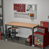 60 inch adjustable garage workbench, rubber wood heavy-duty workstation with power socket and wheels, 2000 pound load capacity - V.I.P Digital Presence