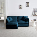 Chenille double sofa with 1 foot pedal, 2 seats L-shaped section, Ottoman style blue Chenille - V.I.P Digital Presence