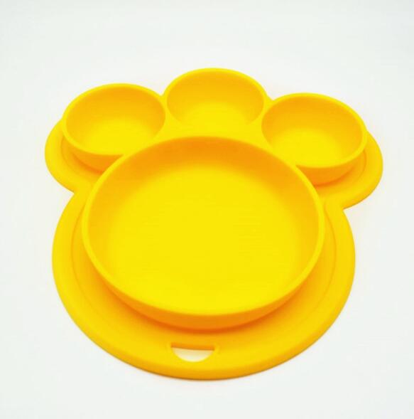Plato de silicona de grado alimenticio para niños, plato para el hogar, plato para bebés, vajilla con forma de pata de oso, cuencos de dibujos animados para entrenamiento de niños, ventosa para niños pequeños