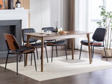 2-piece retro linen chair set with curved wooden backrest, cushioned seat, adjustable metal legs, (Black PU) - V.I.P Digital Presence