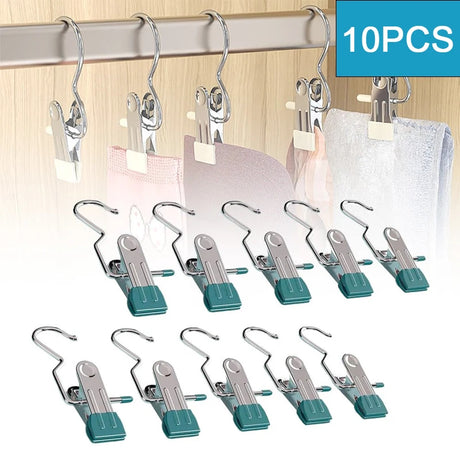 10pcs Stainless Steel Clothespins Laundry Clothes Pegs With Hook Portable Hanging Clothes Clip Wardrobe Clothes Organizer Hanger - V.I.P Digital Presence