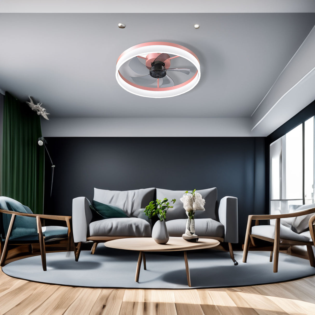 Ceiling Fans with Lights Dimmable LED Embedded installation of thin modern ceiling fans(Pink) - V.I.P Digital Presence