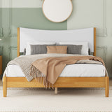 Queen Size Rubber Wooden , Solid Wooden Bed with Teddy Velvet Cushion Upholstered Headboard, Enhanced by Support Feet - V.I.P Digital Presence