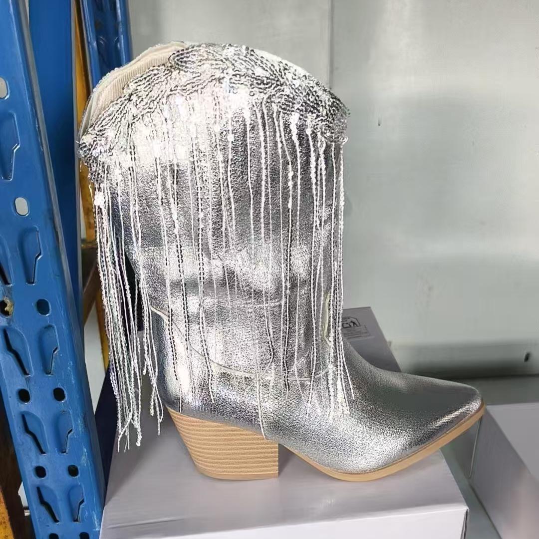 Women Vintage Chunky Heel Wrinkled Slip-on V-Opening Western Cowboy Boots - V.I.P Digital Presence