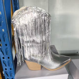 Women Vintage Chunky Heel Wrinkled Slip-on V-Opening Western Cowboy Boots - V.I.P Digital Presence