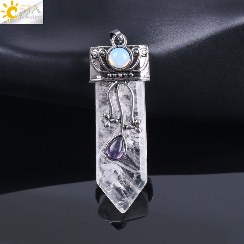 CSJA Vintage Large Natural Stone Sword-Shaped Pendant Jewelry Striped Crystal Agate Tiger Eye Jewelry Pendant Without Chain - V.I.P Digital Presence