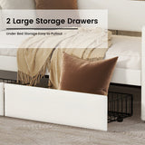 Twin Size Daybed with Drawers, Upholstered Daybed with Charging Station and LED Lights, White - V.I.P Digital Presence