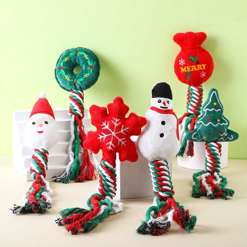 Christmas Cotton Rope Pet Plush Toy Teeth Grinding Durable Cartoon Self Hi Dog Toy Cat Supplies - V.I.P Digital Presence