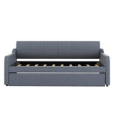 Twin Size Upholstery DayBed with Trundle and USB Charging Design Trundle can be flat or erected Gray - V.I.P Digital Presence