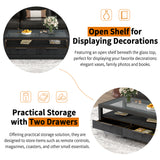 U-Can modern wooden coffee table with 2 drawers and minimalist display coffee table with transparent tempered glass - V.I.P Digital Presence