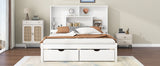 Queen Size Platform Bed with Storage Headboard and 2 Drawers, White - V.I.P Digital Presence