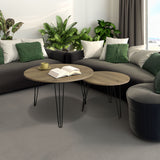 27.56'' Round Nesting Coffee Table Set of 2, Circular Nesting End Table Set  Sturdy Metal Base for Living Room, bedroom, Brown - V.I.P Digital Presence