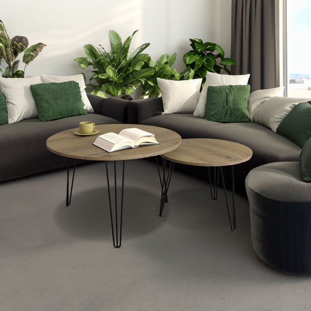 27.56'' Round Nesting Coffee Table Set of 2, Circular Nesting End Table Set  Sturdy Metal Base for Living Room, bedroom, Brown - V.I.P Digital Presence