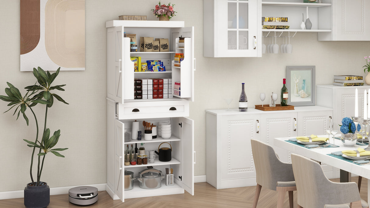71" Kitchen Pantry Storage Cabinet with 4 Doors(2Doors with Racks)1 Drawer 2 Adjustable Shelves Freestanding Cupboard - V.I.P Digital Presence