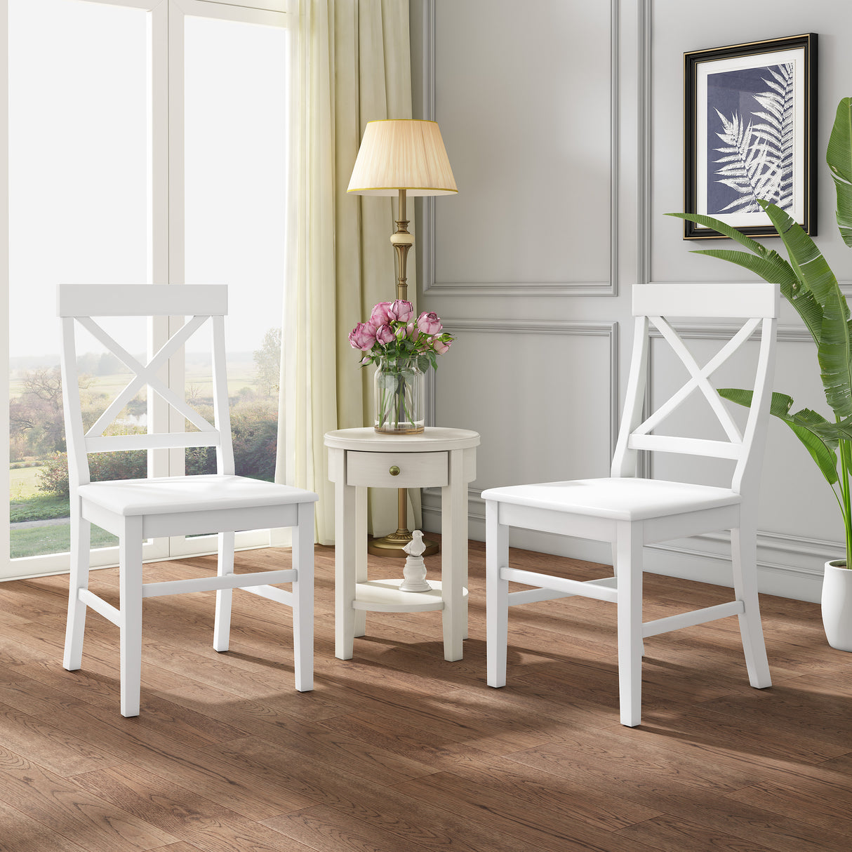 Roshan Farmhouse Acacia Wood Dining Chairs, White (Set of 2) - V.I.P Digital Presence