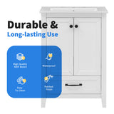 24" Bathroom Vanity with Sink, Bathroom Vanity Cabinet with One Drawer and Doors, Solid Wood and MDF, White - V.I.P Digital Presence