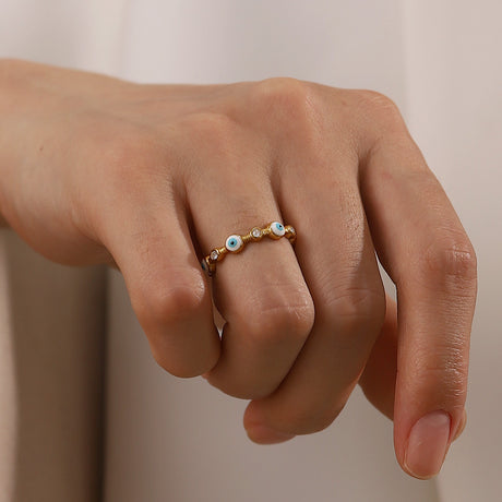 18K gold-plated stainless steel devil eye open ring Fashionable and versatile titanium steel ring for women - V.I.P Digital Presence