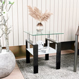 1-Piece Modern Tempered Glass Tea Table Coffee Table End Table, Square Table for Living Room, Transparent/Black - V.I.P Digital Presence